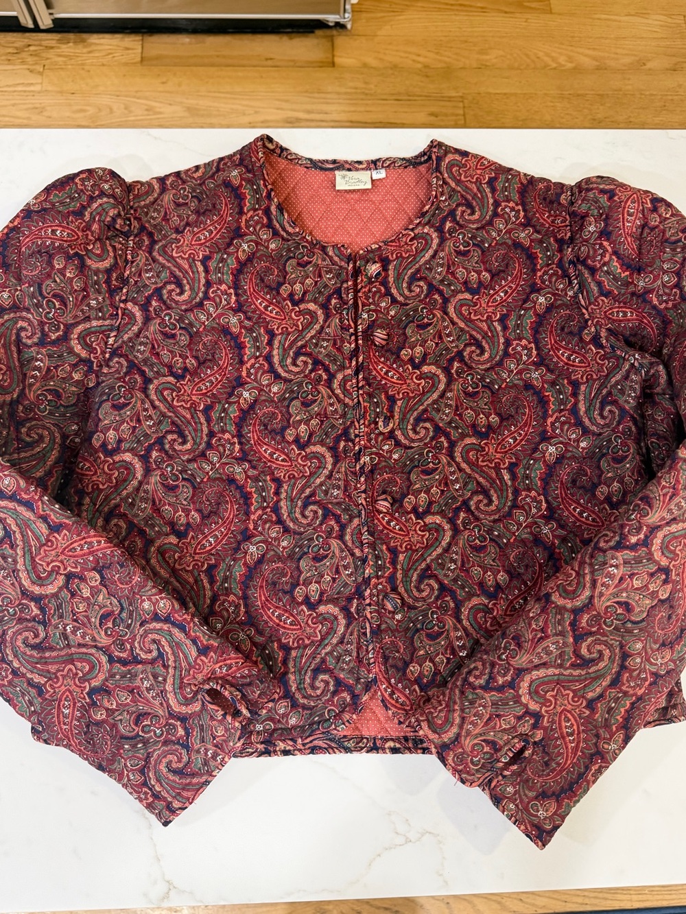 Vintage Vera Bradley Quilted Paisley Bomber Jacket in Burgundy and Navy